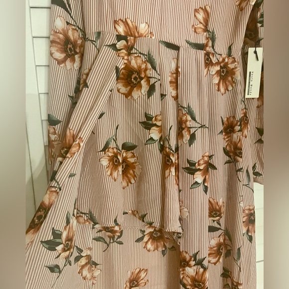 NWT Peach Pinstriped floral plunge 2-in1 Maxi Dress Romper Large Cottagecore - Picture 4 of 10